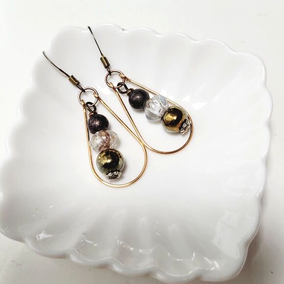 Boho Earrings  356# NEW Teardrop glass earrings Antique.BronzeHooks  handmade OO - Picture 2 of 4